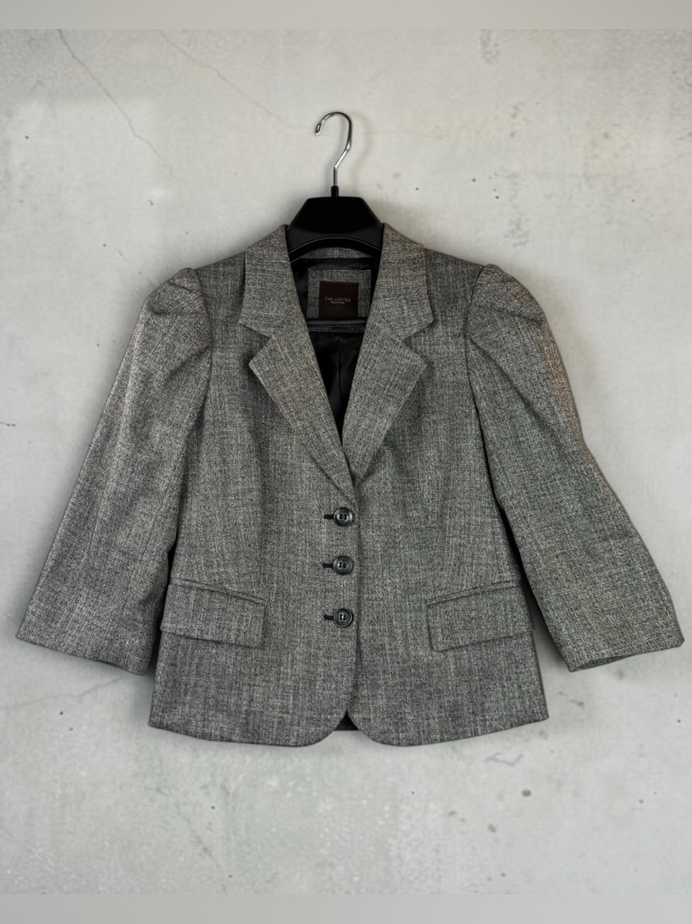 The Limited Gray Tailored Blazer with Puff Shoulders